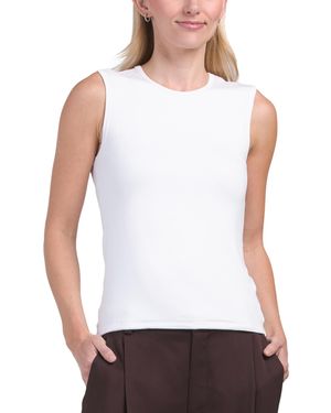 TJ Maxx Cashmere Blend Jersey Crew Neck Tank Top For Spandex/Modal/Cashmere - White