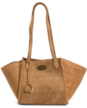 TJ Maxx Suede Phoebe Croc Embossed Medium Tote With Double Handles, /Suede - Natural