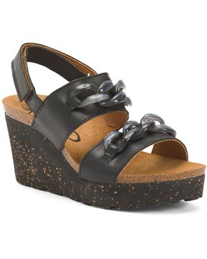 TJ Maxx Leather Fair Isle Wedge Sandals For - Black