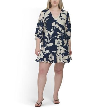 TJ Maxx V-Neck Bishop Sleeve Flounce Hem Mini Shift Dress For Nylon/Polyester/Rayon - Blue