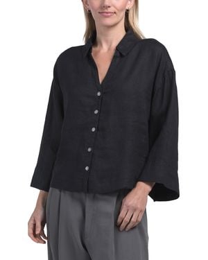 TJ Maxx Linen Three-Quarter Wide Sleeve Popover Top For - Black