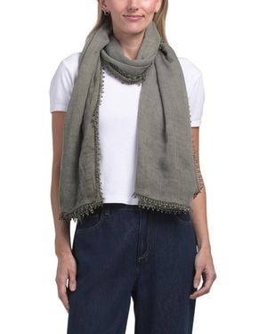 TJ Maxx Crochet Pom Trim Large Oblong Scarf For Polyester - Gray