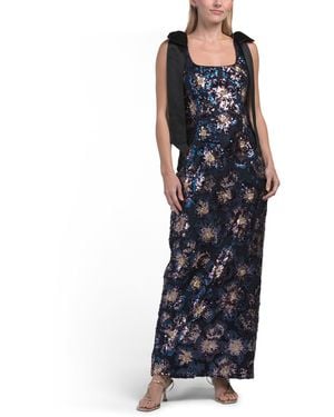 TJ Maxx Kyle Sleeveless Column Dress With Shoulder Bows For Nylon/Spandex/Polyester - Blue