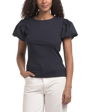 TJ Maxx Short Puffed Sleeve Crew Neck T-Shirt For Spandex/Modal/Cotton - Blue