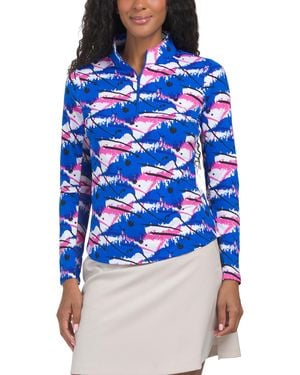 TJ Maxx Upf 50 Cooling Lizzy Printed Long Sleeve Quarter Zip Top For Nylon - Blue