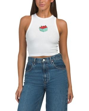 TJ Maxx Berries Embroidered Tank Top For Spandex/Cotton - Blue