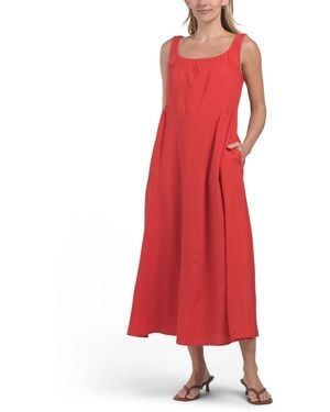 TJ Maxx Linen Blend Ruched Waist Maxi Dress For Cotton/Linen/Rayon - Red