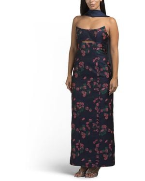 TJ Maxx Strapless Jacquard Midi Gown For Polyester - Blue