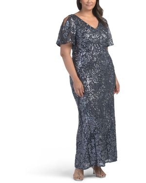 TJ Maxx Embellished V-Neck Gown For Spandex/Polyester - Blue