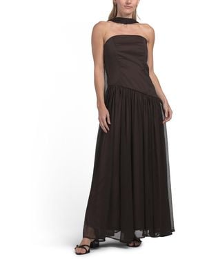 TJ Maxx Strapless Asymmetrical Waist Gown With Neck Scarf For Polyester - Black