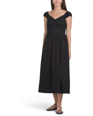 TJ Maxx Ruched Shoulder V-Waist Maxi Dress For Cotton/Polyester - Black
