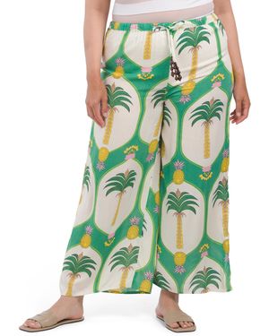 TJ Maxx Printed Challis Side Slit Pants For Rayon - Green