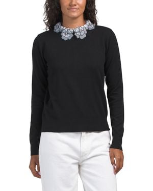 TJ Maxx Embellished Twofer Sweater, Nylon/Polyester/Rayon - Black