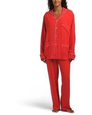 TJ Maxx Silk 2Pc Laurent Pajama Top And Pants Set For - Red