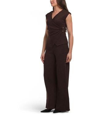 TJ Maxx 2Pc V-Neck Top With Side Metal Clasp And Wide Leg Pants Set For Spandex/Polyester - Purple