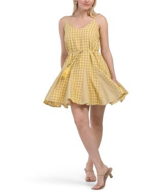 TJ Maxx Tie Waist Gingham Mini Dress For Cotton/Polyester - Natural