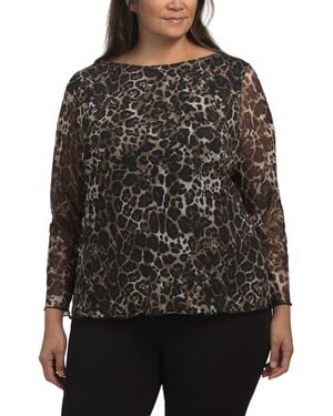 TJ Maxx Plus Mesh Print Top For Polyester - Black