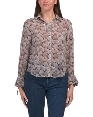 TJ Maxx Long Sleeve Woven Blouse With Pleated Cuffs For Polyester - Gray