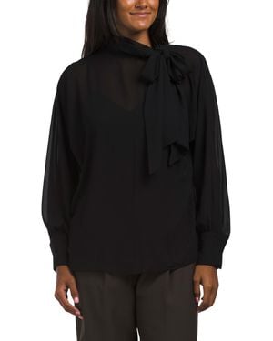 TJ Maxx Tie Neck Blouse For Spandex/Polyester - Black