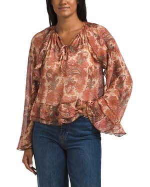 TJ Maxx Bell Sleeve Paisley Print Top For Polyester - Blue