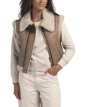 TJ Maxx Faux Leather Vest With Faux Fur Trim For Polyester/Leather - Natural