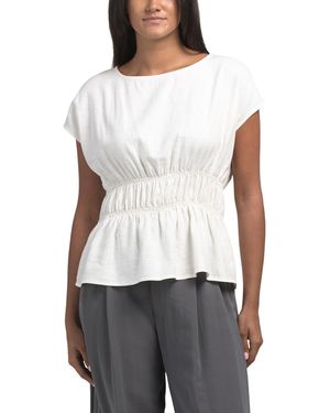 TJ Maxx Linen Blend Smocked Top, Spandex/Linen/Rayon - White