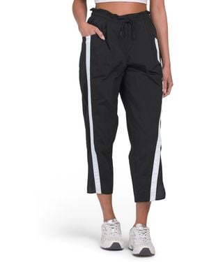 TJ Maxx Woven Pants With Side Stripe And Ruched Waistband, Nylon/Polyester - Black