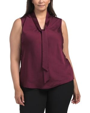 TJ Maxx Plus Tie Neck Textured Satin Blouse For Polyester - Purple