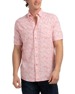 TJ Maxx Linen Blend Short Sleeve Keep Palm And Carry On Sportshirt For Linen/Rayon - Pink