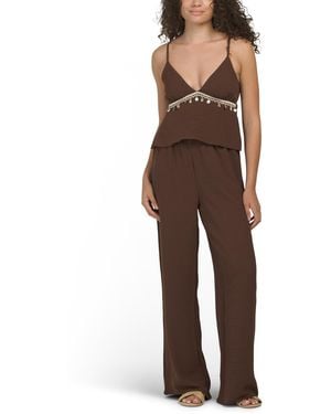 TJ Maxx 2Pc Seashell Trims Babydoll Top And Pants Set, Polyester - Brown