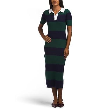 TJ Maxx Ribbed Striped Polo Sweater Midi Dress For Nylon/Polyester/Viscose - Blue