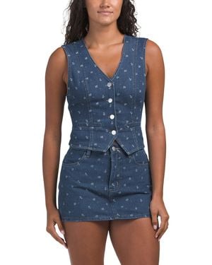 TJ Maxx Printed Button Down Vest For Cotton/Polyester - Blue