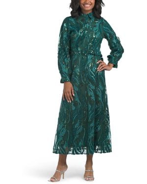 TJ Maxx Long Sleeve Sequin Dress For Polyester - Green