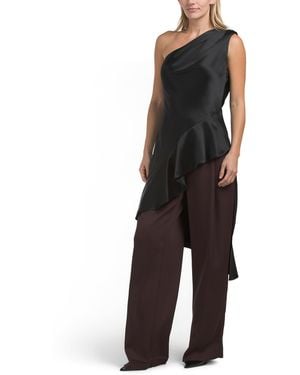 TJ Maxx Leilah Asymmetrical Satin Top For Polyester - Black
