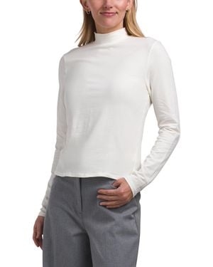 TJ Maxx Fitted Long Sleeve Mock Neck T-Shirt For Spandex/Cotton - White