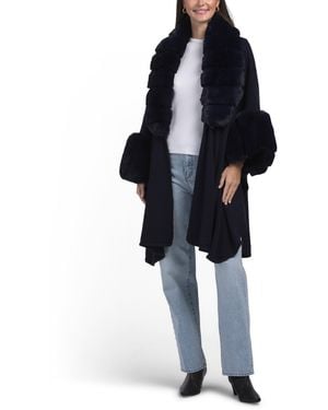 TJ Maxx Knit Ruana With Faux Fur Ribbed Rex Trim For Acrylic - Black