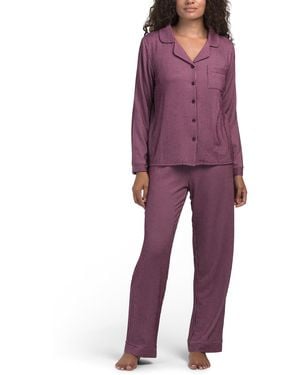 TJ Maxx 2Pc Textured Striped Notched Collar Top And Pants Pajama Set For Spandex/Polyester/Rayon