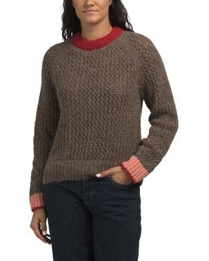 TJ Maxx Peruvian Alpaca Blend Contrast Trim Crew Neck Sweater - Gray