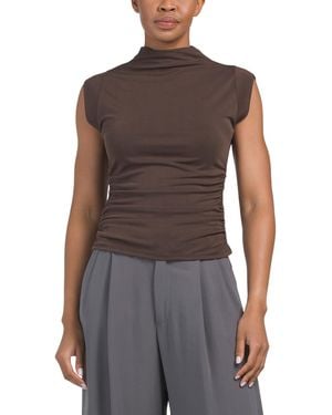 TJ Maxx Short Sleeve Shirred T-Shirt For Spandex/Modal/Polyester - Brown