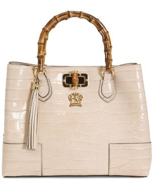TJ Maxx Leather Triple Compartment Satchel, Leather - Natural