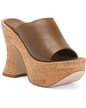 TJ Maxx Leather One Band Conical Platform Heel Mules For - Brown