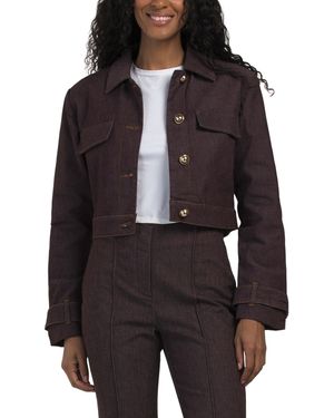 TJ Maxx Long Sleeve Novelty Button Collared Crop Jacket With Shoulder Pads, Spandex/Cotton/Polyester - Black