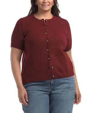 TJ Maxx Plus Short Sleeve Cardigan, Spandex/Polyester/Acrylic - Red