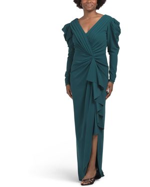 TJ Maxx Puff Sleeve Ruffle Gown For Spandex/Polyester - Green
