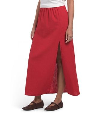 TJ Maxx Linen Blend A-Line Maxi Skirt With Side Split For Cotton/Linen - Red