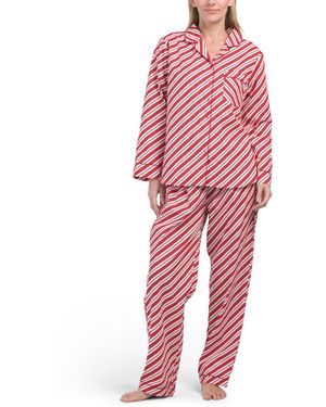 TJ Maxx 2Pc Candy Striped Pajama Set For Cotton - Red