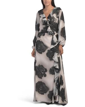 TJ Maxx Ottie Print Long Sleeve Dress For Spandex/Polyester - Gray