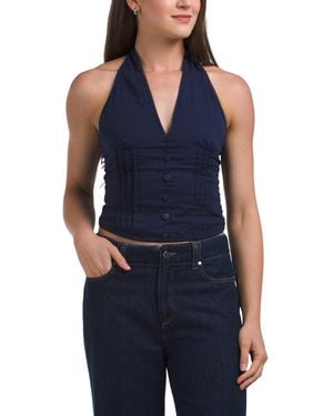 TJ Maxx Text Stripe Halter Top For Cotton/Polyester - Blue