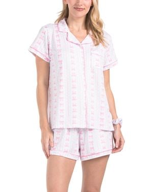 TJ Maxx 2Pc Trellis Bow Print Notch Collar Top And Shorts Pajama Set, Polyester - White