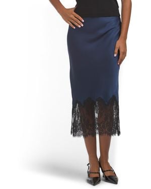 TJ Maxx Solid Satin Pull On Bias Cut Skirt With Bottom Lace For Nylon/Polyester - Blue